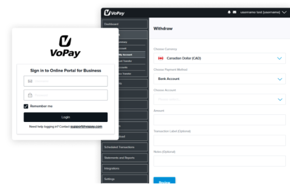VoPay payment gateway dashboard 